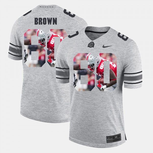 Ohio State Buckeyes Noah Brown Men's #80 Gray Pictorial Gridiron Fashion College Football Jersey 2404HQBC5